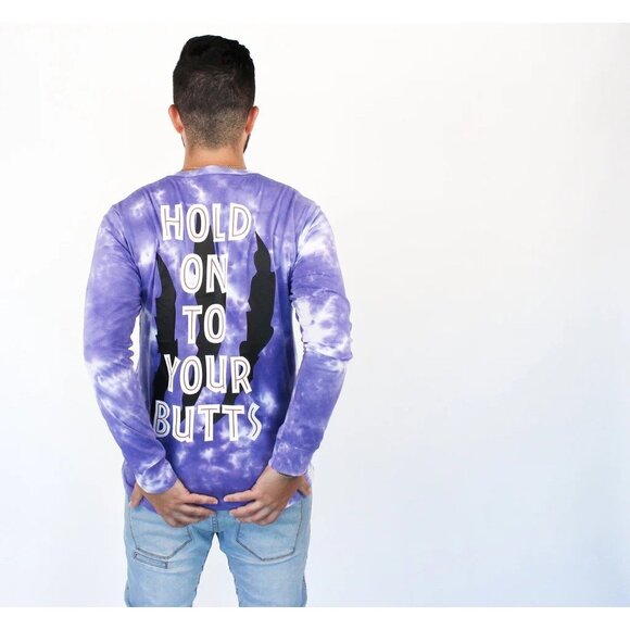 Jurassic Park Tie-Dye Long Sleeve Shirt With T-Rex & "Hold On To Your Butts" Des - Picture 1 of 9